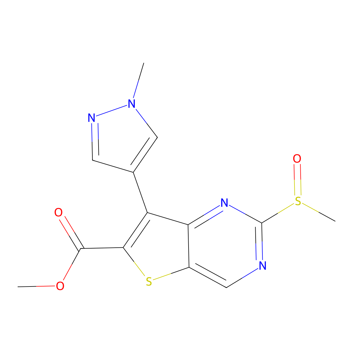 methyl 7-(1-methyl-1H-pyrazol-4-yl)-2-(methylsulfinyl)thieno[3,2-d]pyrimidine-6-carboxylate molecular structure, CAS 1462949-92-3