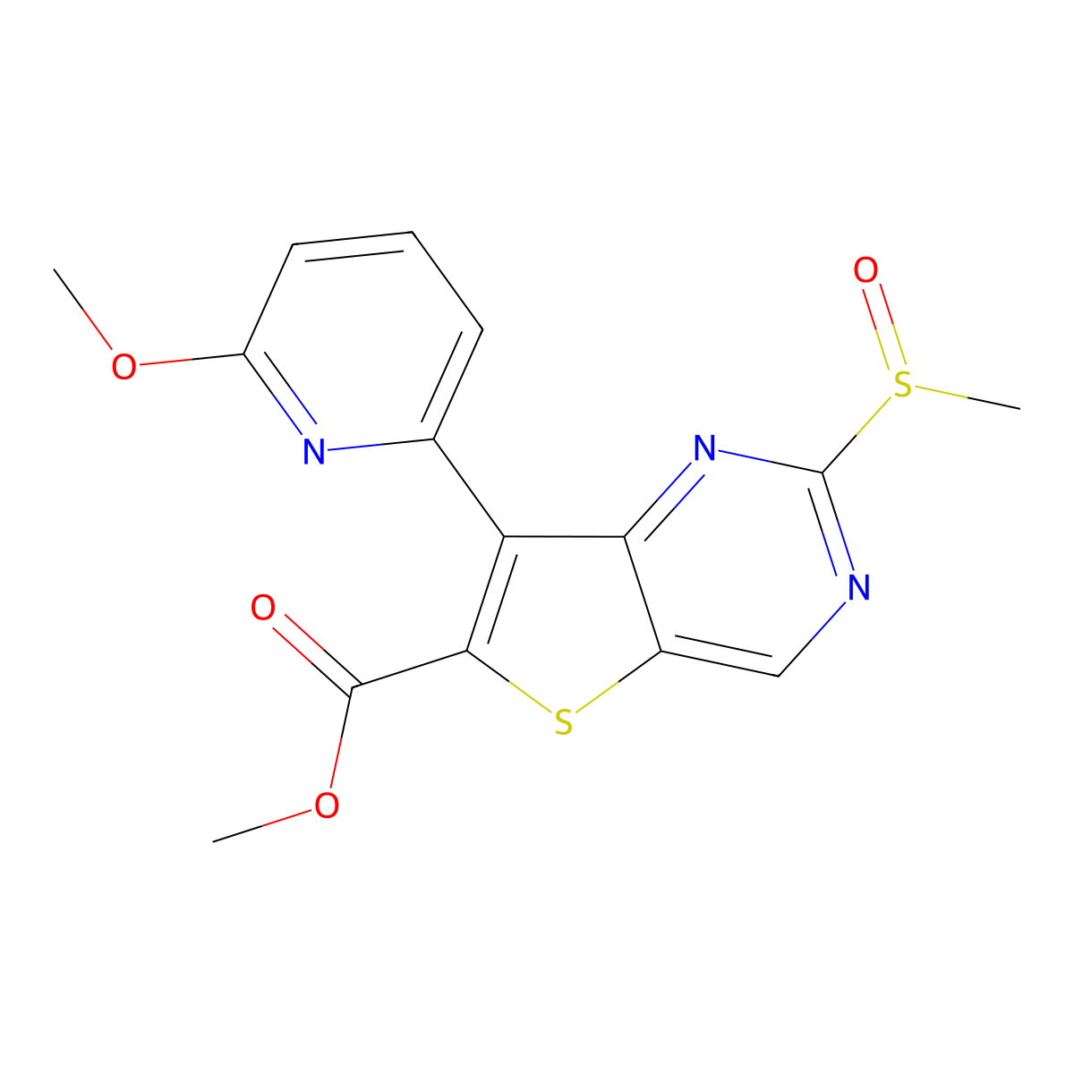 Methyl 7-(6-methoxypyridin-2-yl)-2-(methylsulfinyl)thieno[3,2-d]pyrimidine-6-carboxylate molecular structure, CAS 1462949-96-7
