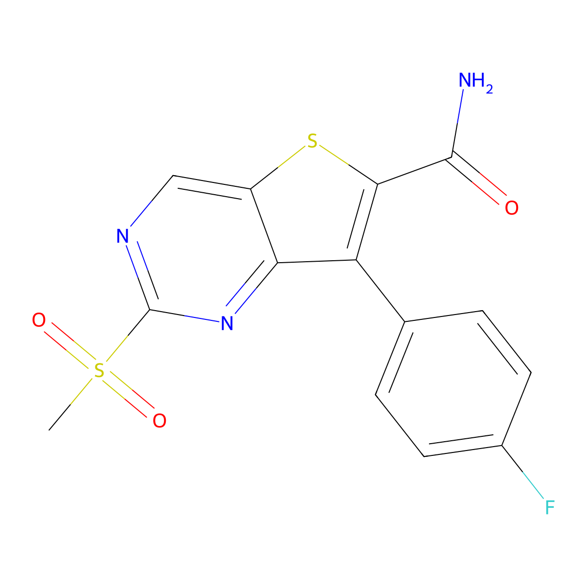7-(4-Fluorophenyl)-2-(methylsulfonyl)thieno[3,2-d]pyrimidine-6-carboxamide molecular structure, CAS 1462949-98-9