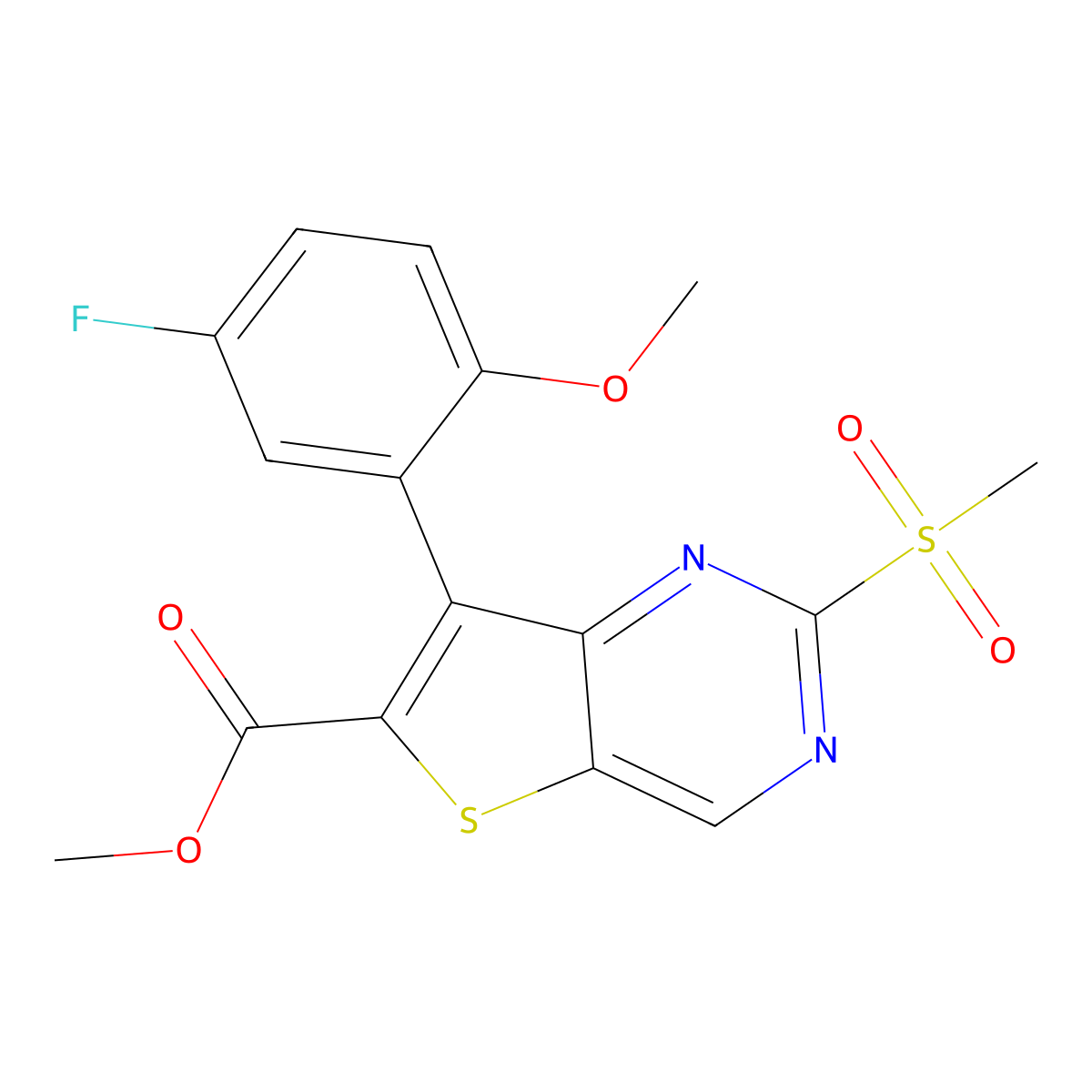 Methyl 7-(5-fluoro-2-methoxyphenyl)-2-(methylsulfonyl)thieno[3,2-d]pyrimidine-6-carboxylate molecular structure, CAS 1462950-10-2