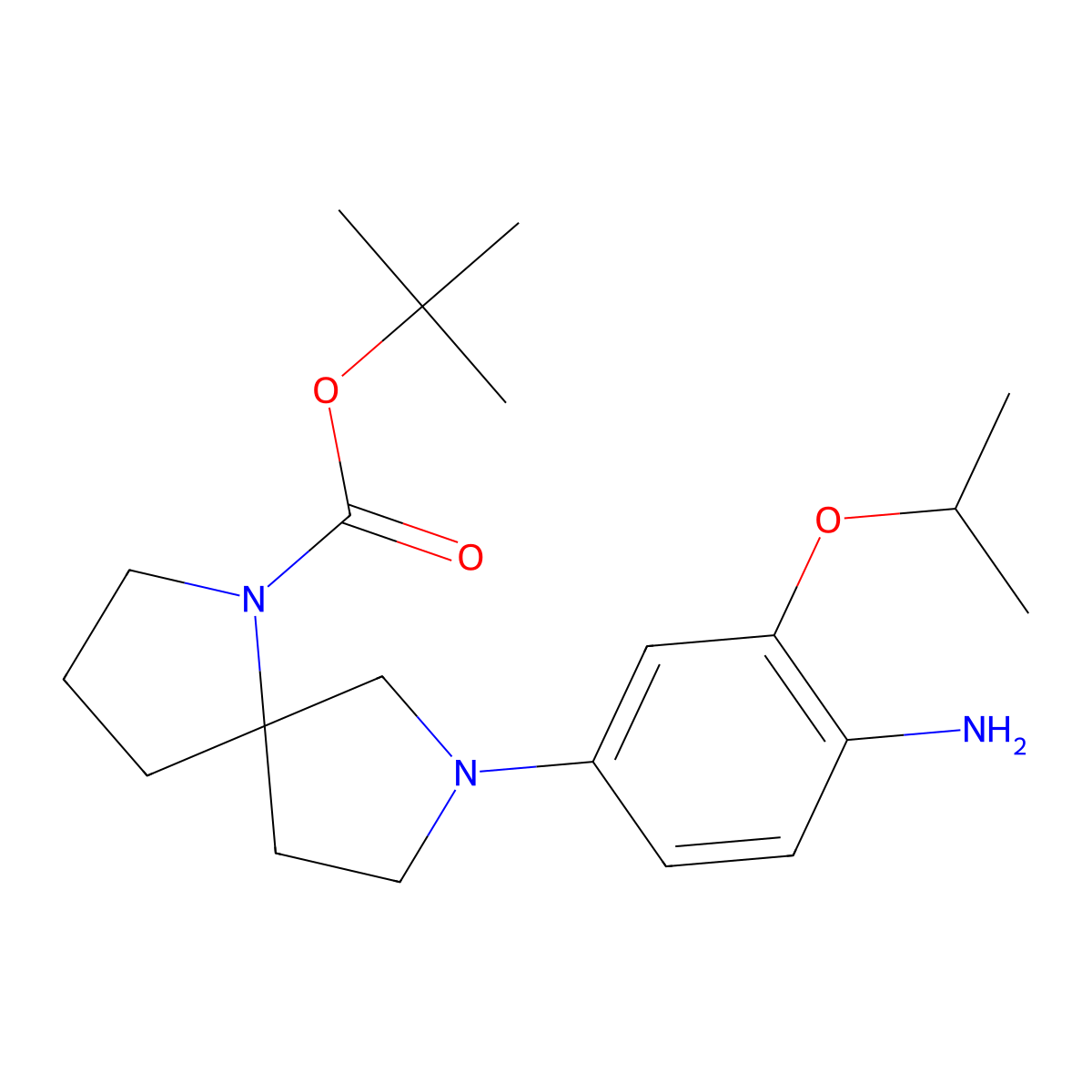 Tert-butyl 7-(4-amino-3-isopropoxyphenyl)-1,7-diazaspiro[4.4]nonane-1-carboxylate molecular structure, CAS 1462951-12-7