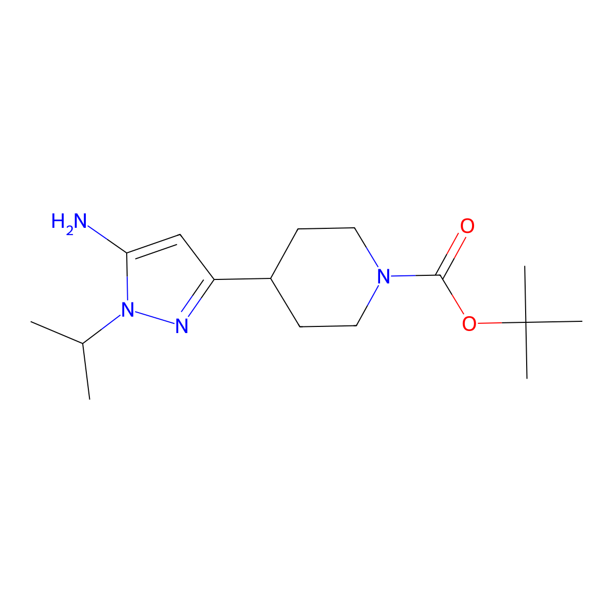 Tert-butyl 4-(5-amino-1-isopropyl-1H-pyrazol-3-YL)piperidine-1-carboxylate molecular structure, CAS 1462951-33-2