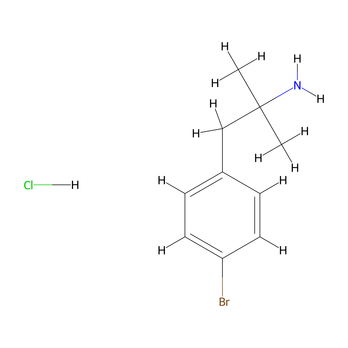 Phenethylamine, p-bromo-alpha,alpha-dimethyl-, hydrochloride molecular structure, CAS 1463-08-7
