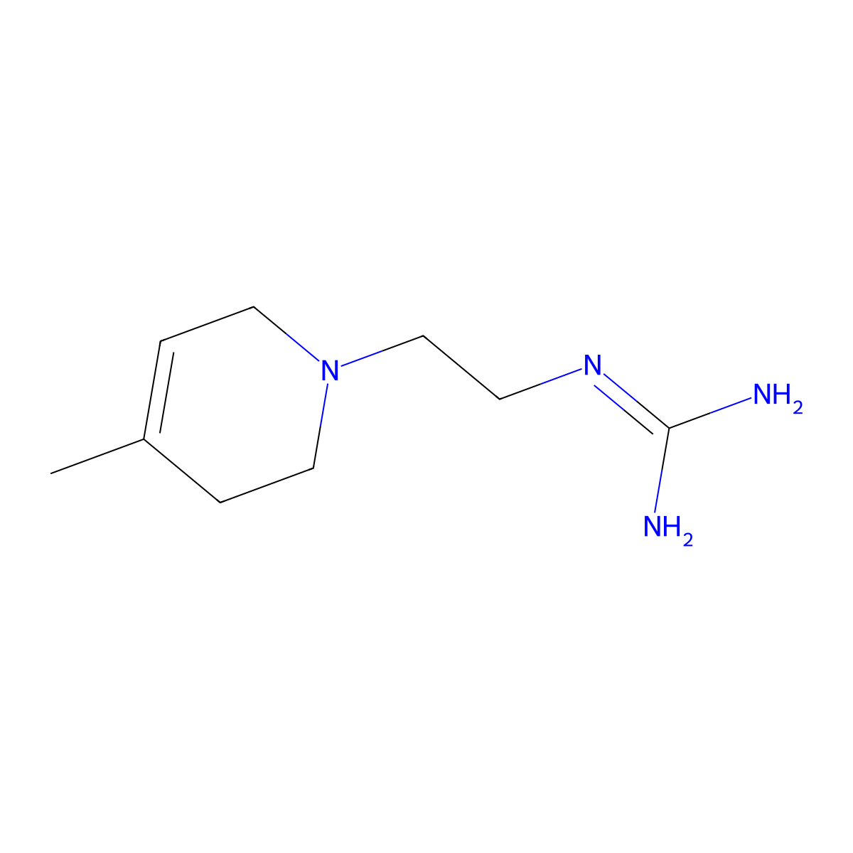 N-(2-(3,6-Dihydro-4-methyl-1(2H)-pyridinyl)ethyl)guanidine molecular structure, CAS 1463-28-1