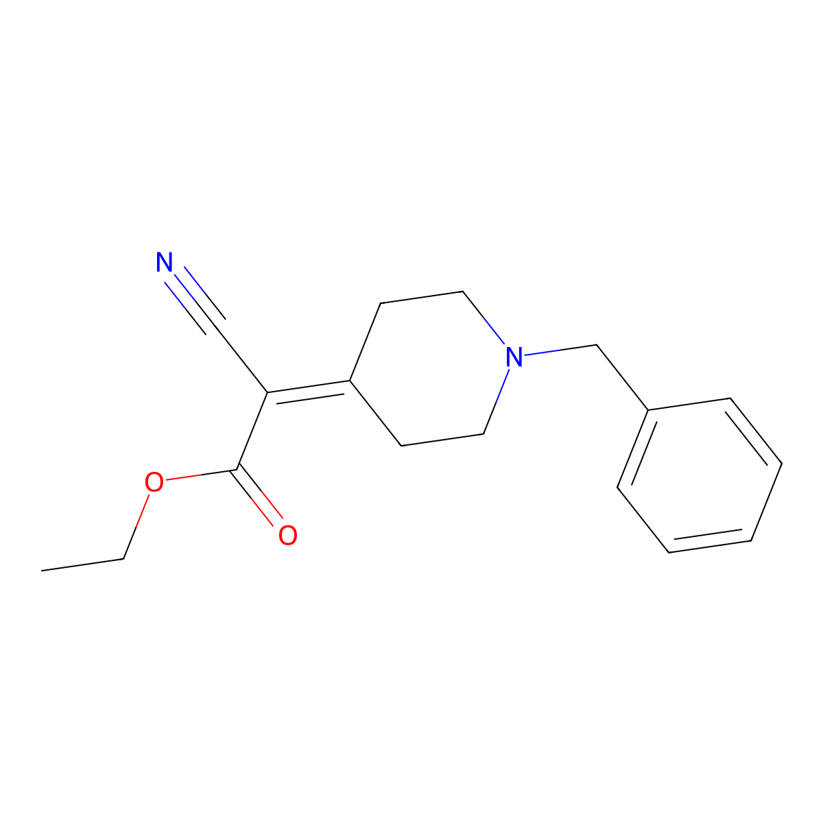 Ethyl 2-(1-benzylpiperidin-4-ylidene)-2-cyanoacetate molecular structure, CAS 1463-52-1