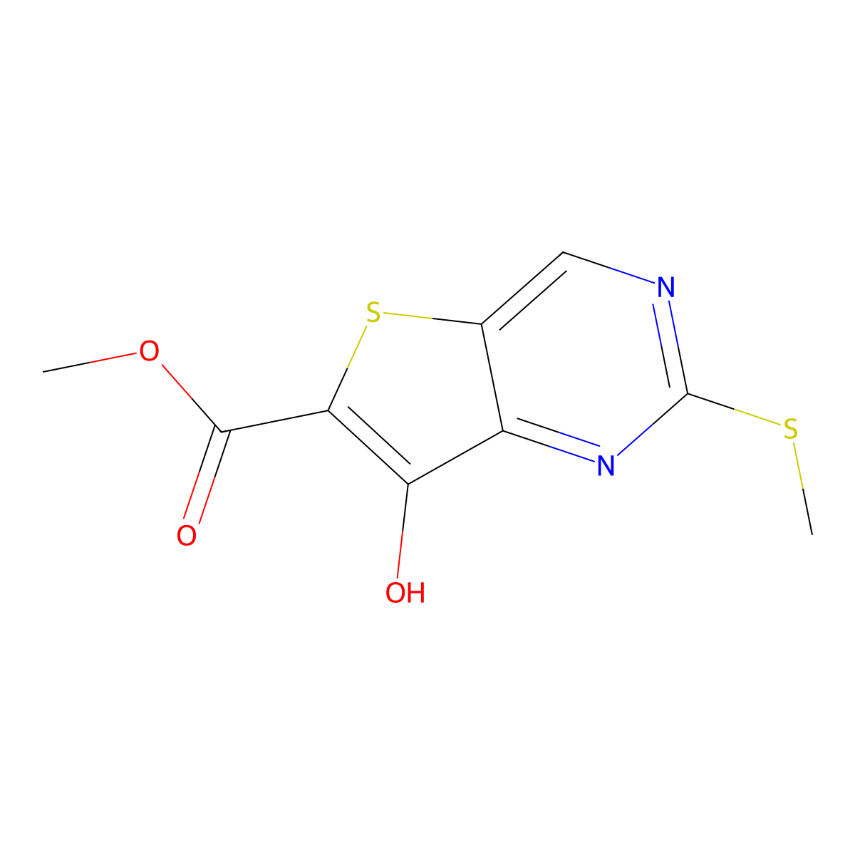 Methyl 7-hydroxy-2-(methylthio)thieno[3,2-D]pyrimidine-6-carboxylate molecular structure, CAS 1463053-13-5