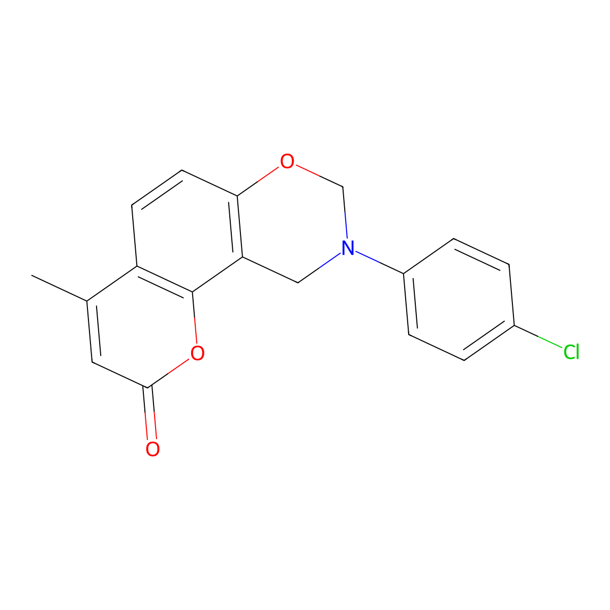 9-(4-Chlorophenyl)-4-methyl-8,10-dihydropyrano[2,3-f][1,3]benzoxazin-2-one molecular structure, CAS 146336-50-7