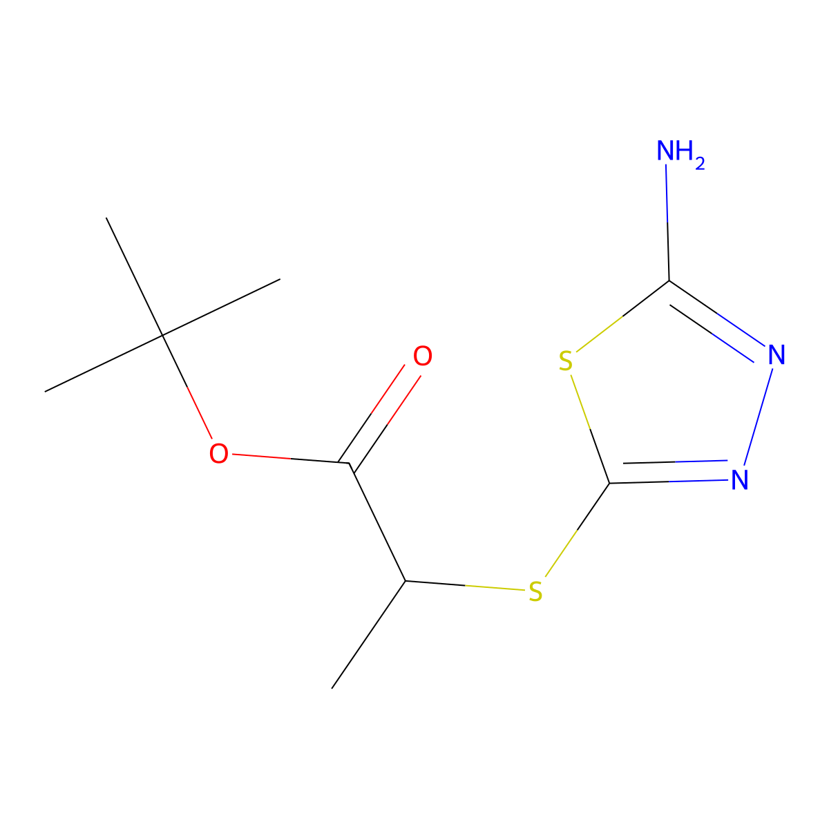 Tert-butyl 2-[(5-amino-1,3,4-thiadiazol-2-yl)sulfanyl]propanoate molecular structure, CAS 1463423-10-0