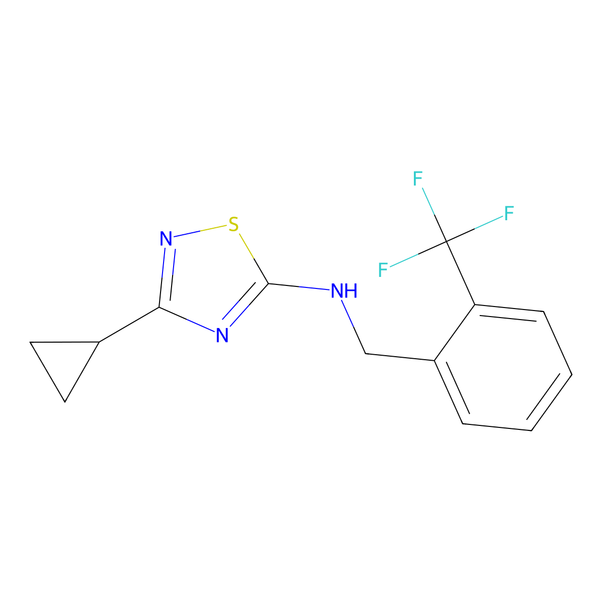 3-cyclopropyl-N-{[2-(trifluoromethyl)phenyl]methyl}-1,2,4-thiadiazol-5-amine molecular structure, CAS 1463447-63-3