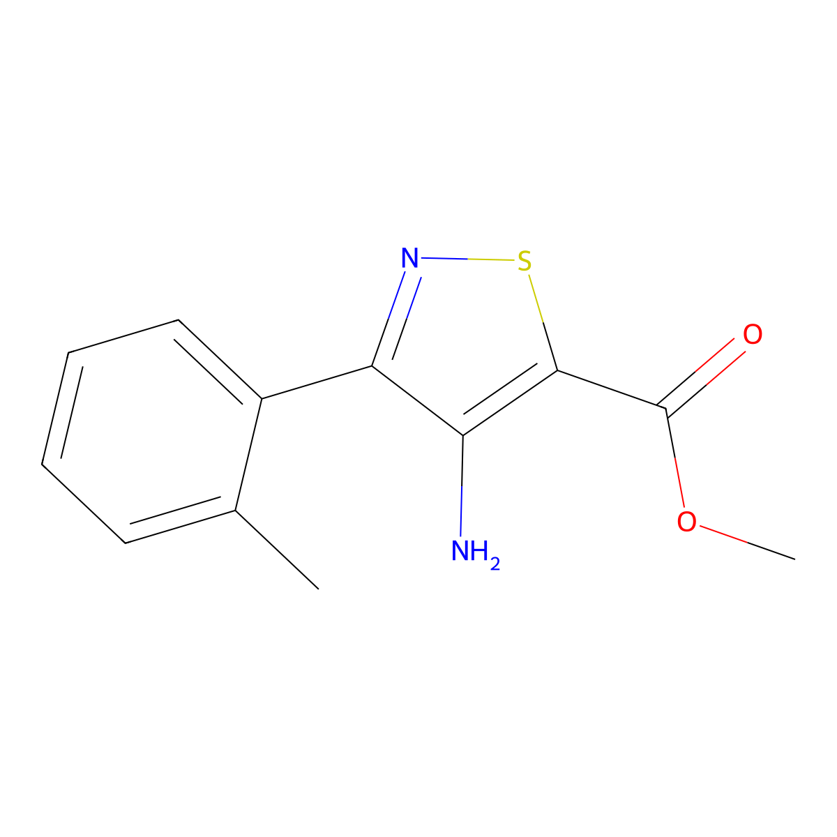 Methyl 4-amino-3-(2-methylphenyl)-1,2-thiazole-5-carboxylate molecular structure, CAS 1463500-53-9