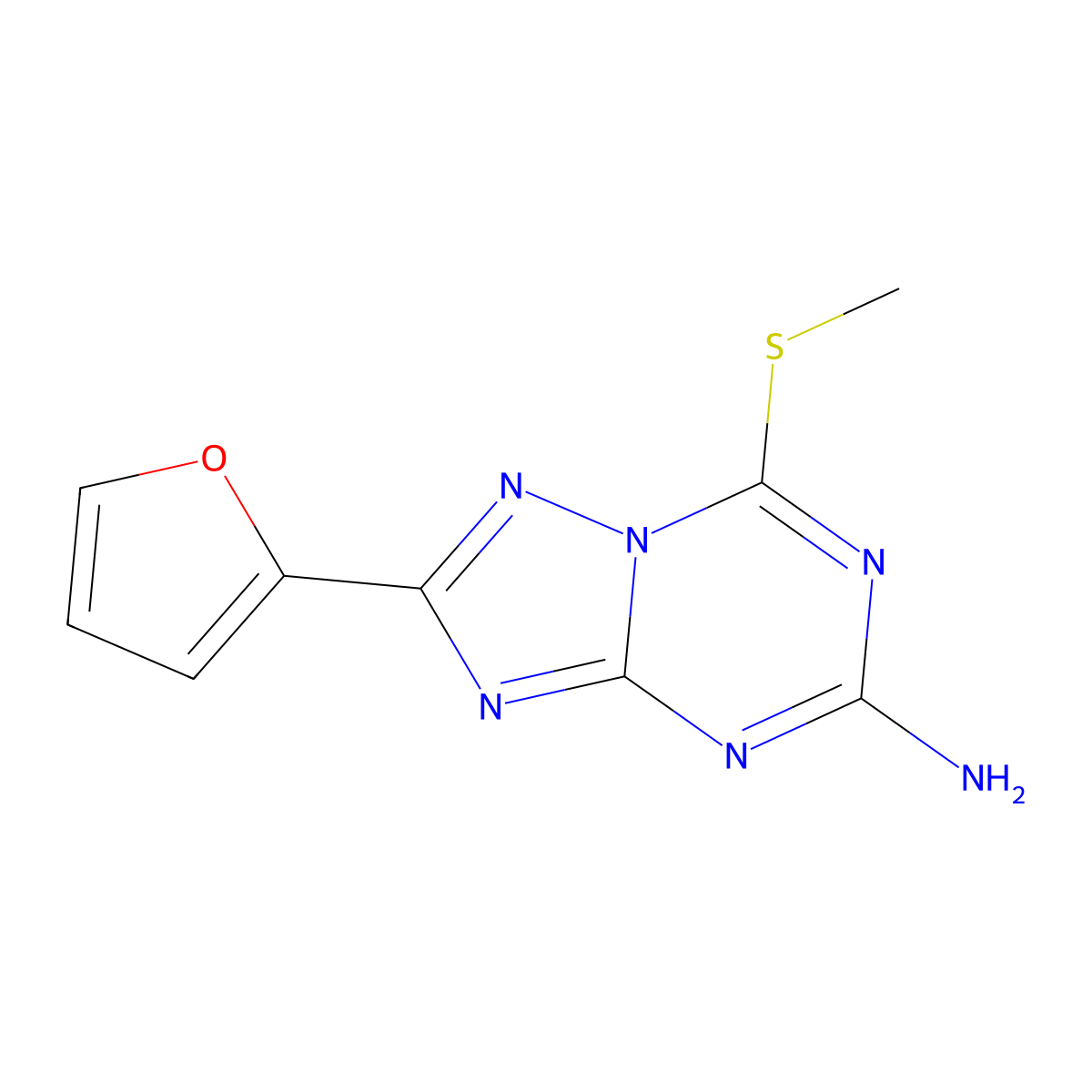 5-Amino-2-(2-furyl)-7-(methylthio)-[1,2,4]triazolo[1,5-a][1,3,5]triazine molecular structure, CAS 146351-92-0
