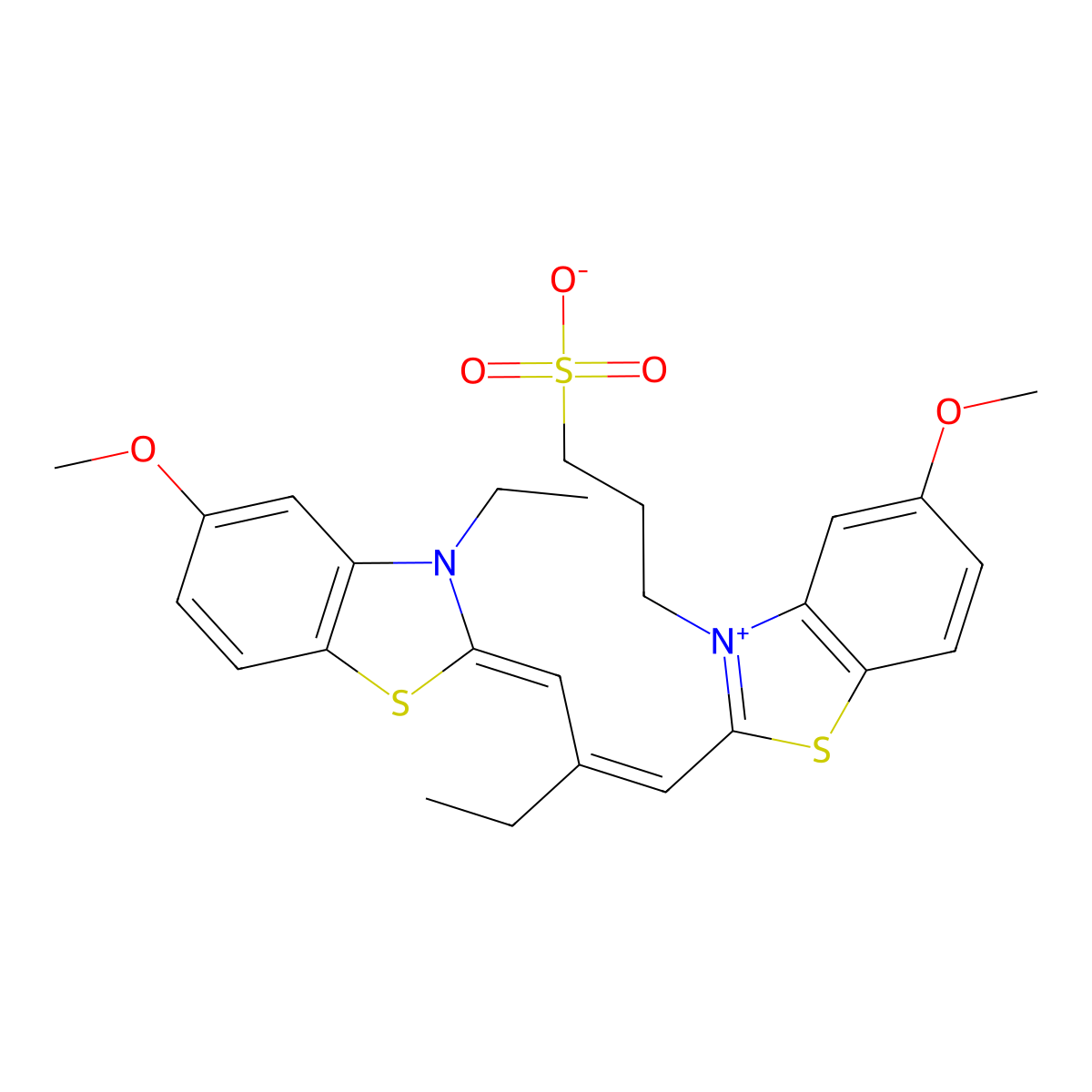benzothiazolium, 2-(2-((3-ethyl-5-methoxy-2(3h)-benzothiazolylidene)methyl)-1-buten-1-yl)-5-methoxy-3-(3-sulfopropyl)-, inner salt molecular structure, CAS 14637-08-2