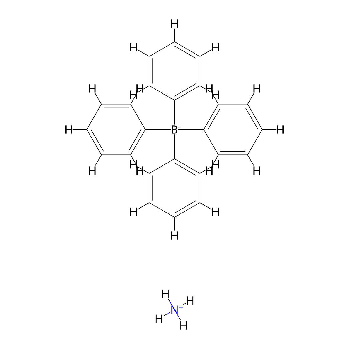 Ammonium tetraphenylborate molecular structure, CAS 14637-34-4