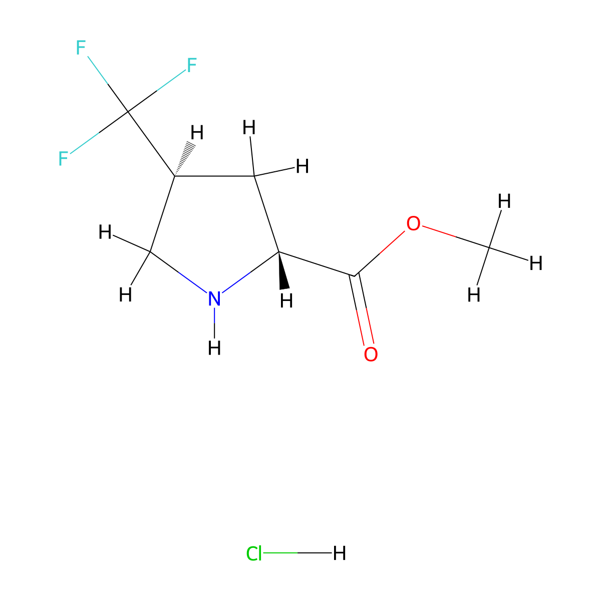 methyl (2R,4S)-4-(trifluoromethyl)pyrrolidine-2-carboxylate hydrochloride molecular structure, CAS 1463881-03-9