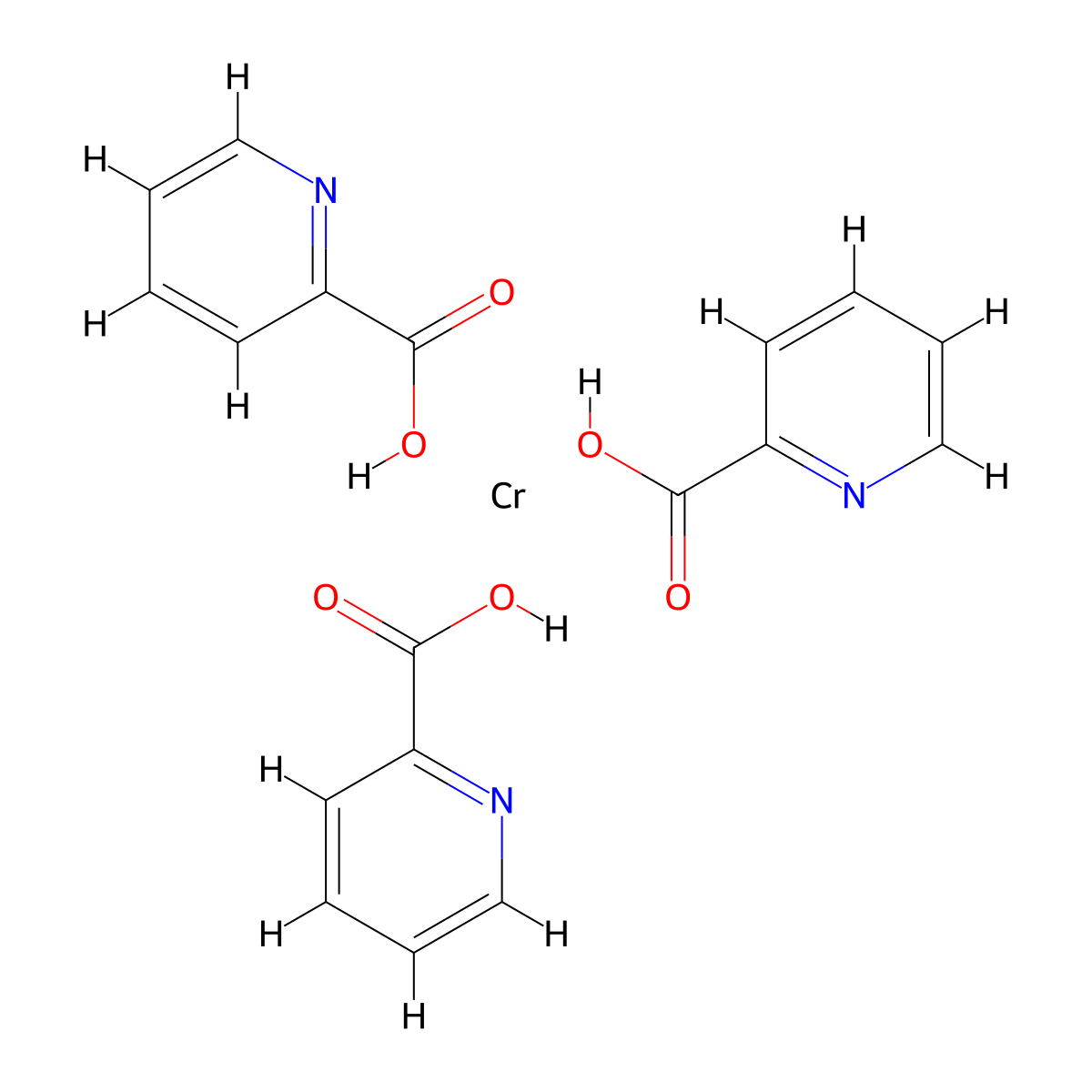 Chromium-picolinate molecular structure, CAS 14639-25-9