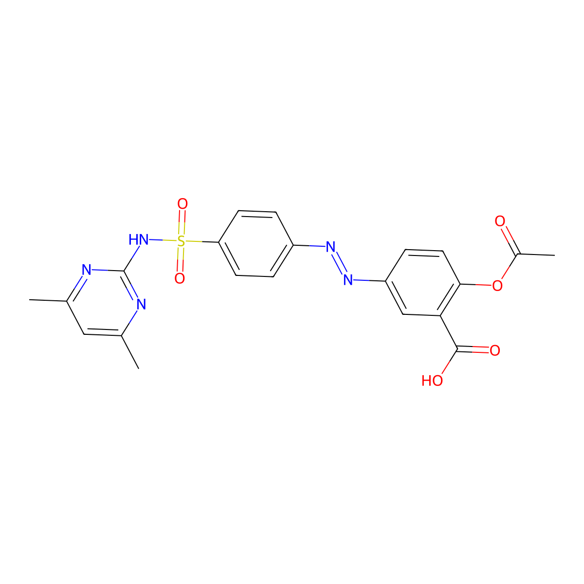 2-Acetoxy-5-(4-(N-(4,6-dimethyl-2-pyrimidinyl)sulfamoyl)phenylazo)benzoic acid molecular structure, CAS 146404-38-8