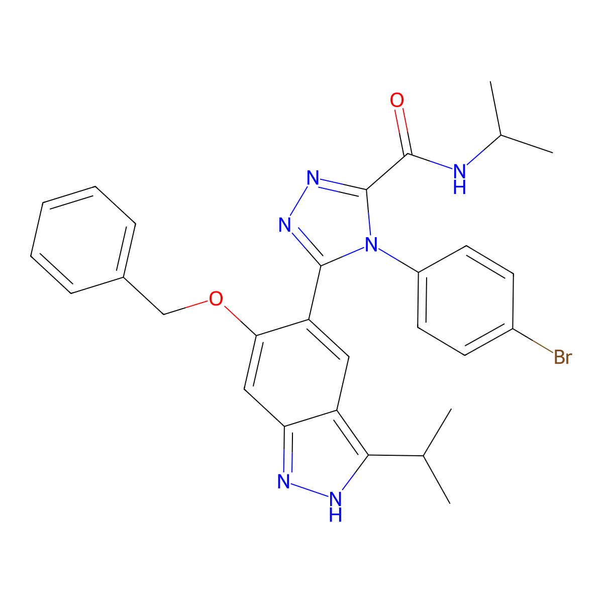 5-(6-(Benzyloxy)-3-isopropyl-1H-indazol-5-YL)-4-(4-bromophenyl)-N-isopropyl-4H-1,2,4-triazole-3-carboxamide molecular structure, CAS 1464091-41-5