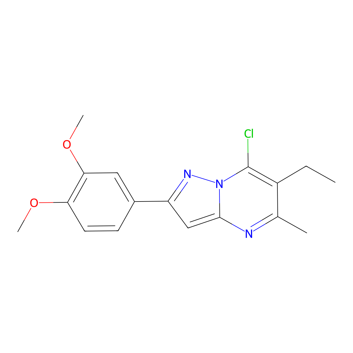 7-Chloro-2-(3,4-dimethoxyphenyl)-6-ethyl-5-methylpyrazolo[1,5-A]pyrimidine molecular structure, CAS 1464091-54-0