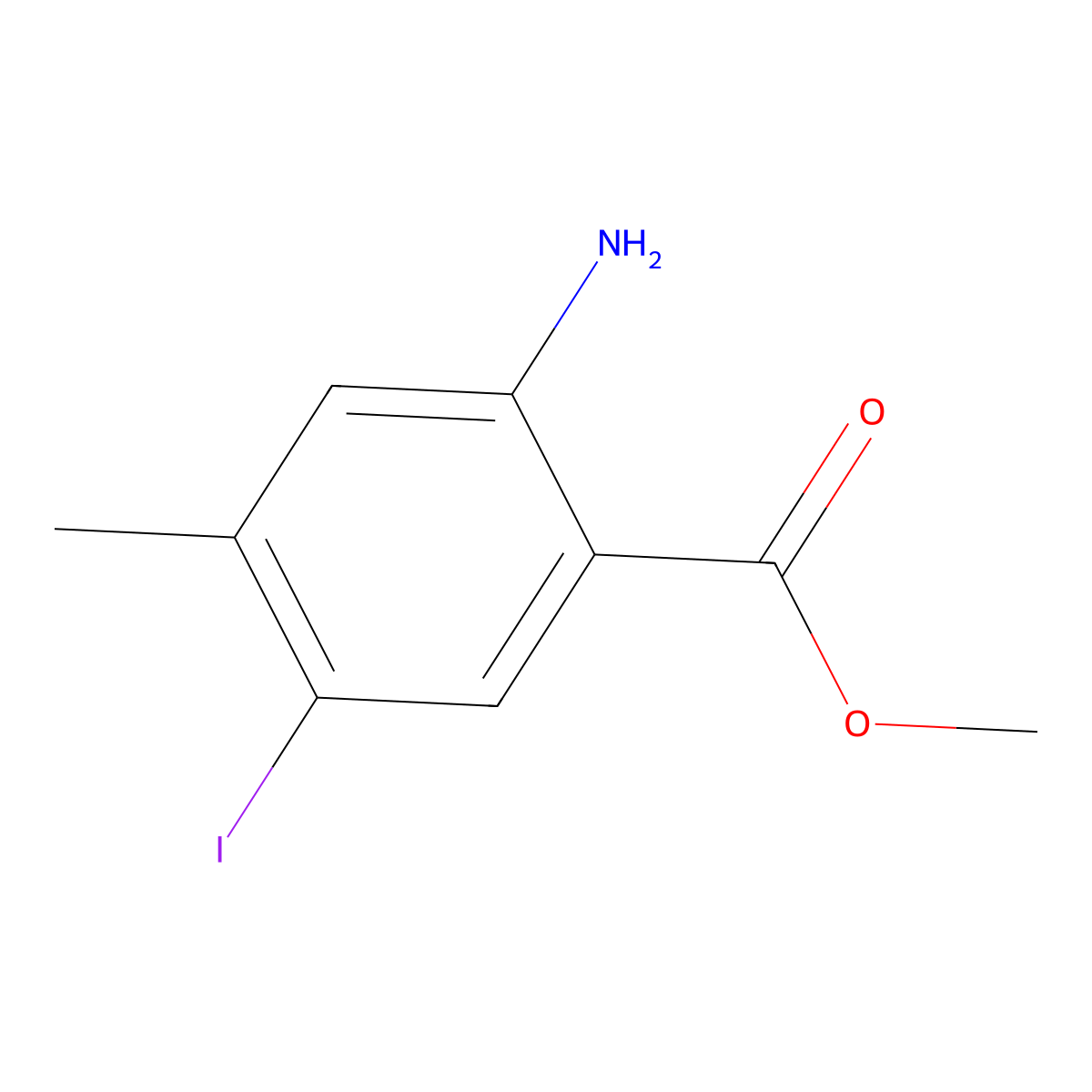 Methyl 2-amino-5-iodo-4-methylbenzoate molecular structure, CAS 1464091-62-0