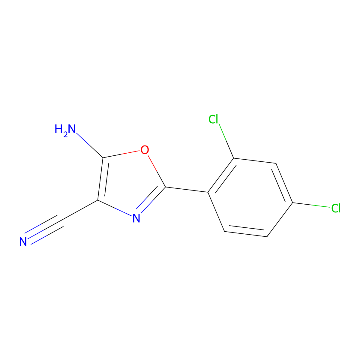 5-Amino-2-(2,4-dichlorophenyl)-1,3-oxazole-4-carbonitrile molecular structure, CAS 1464132-81-7