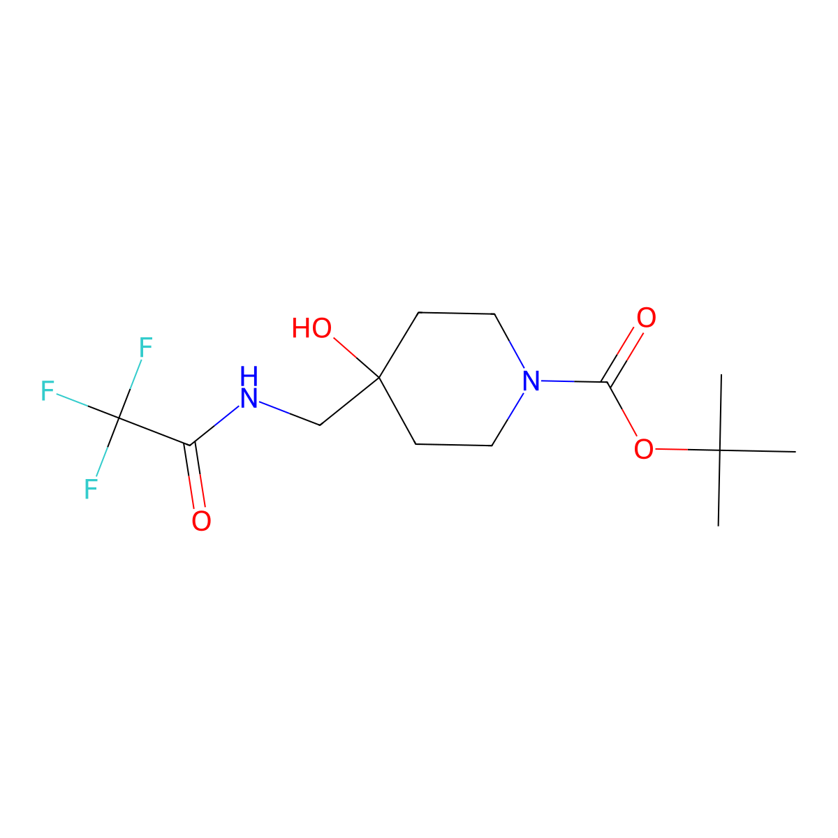 Tert-butyl 4-hydroxy-4-((2,2,2-trifluoroacetamido)methyl)piperidine-1-carboxylate molecular structure, CAS 1464153-64-7