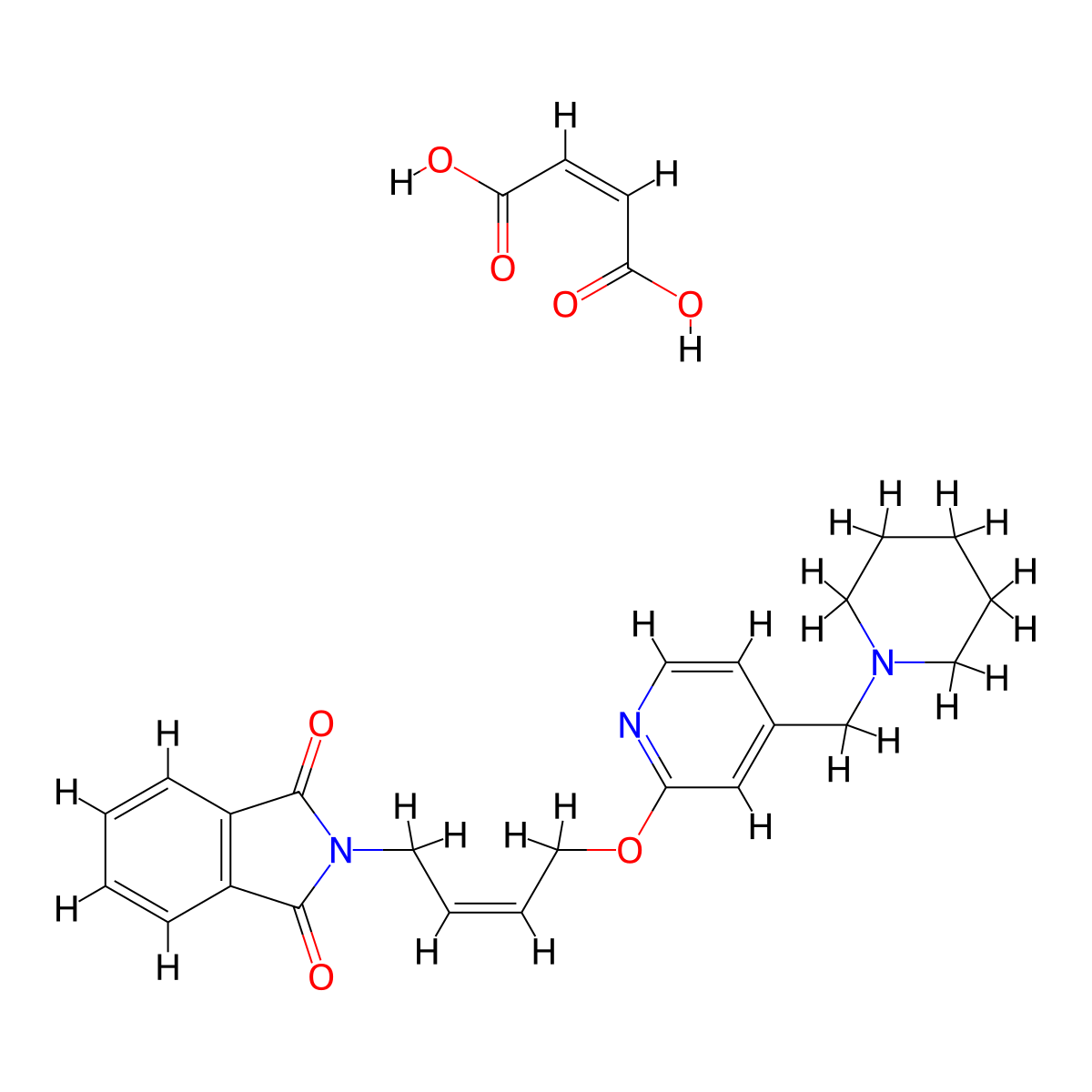 1H-Isoindole-1,3(2H)-dione, 2-((2Z)-4-((4-(1-piperidinylmethyl)-2-pyridinyl)oxy)-2-buten-1-yl)-, (2Z)-2-butenedioate (1:1) molecular structure, CAS 146447-26-9