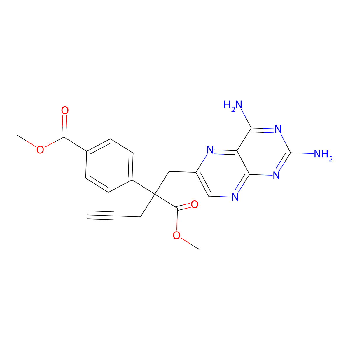 Methyl 4-(2-((2,4-diaminopteridin-6-yl)methyl)-1-methoxy-1-oxopent-4-yn-2-yl)benzoate molecular structure, CAS 146464-91-7