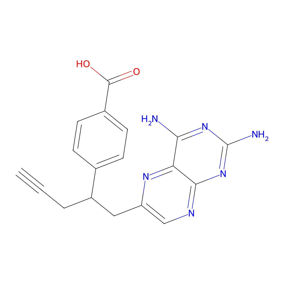 4-(1-(2,4-Diaminopteridin-6-yl)pent-4-yn-2-yl)benzoic acid molecular structure, CAS 146464-93-9