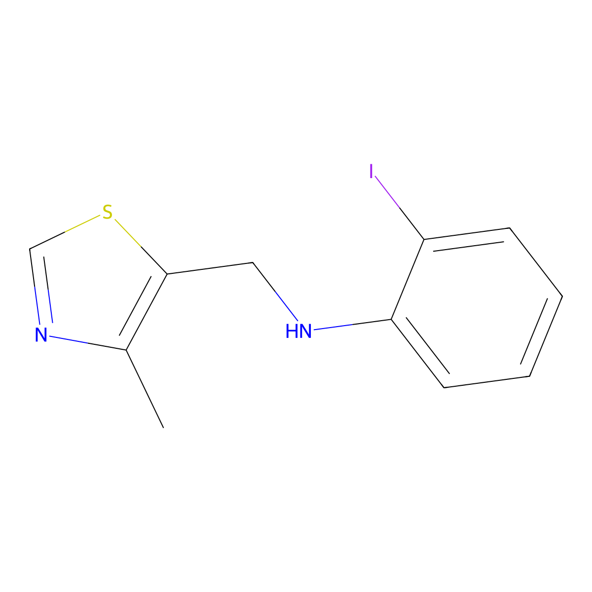 2-iodo-N-[(4-methyl-1,3-thiazol-5-yl)methyl]aniline molecular structure, CAS 1464732-17-9