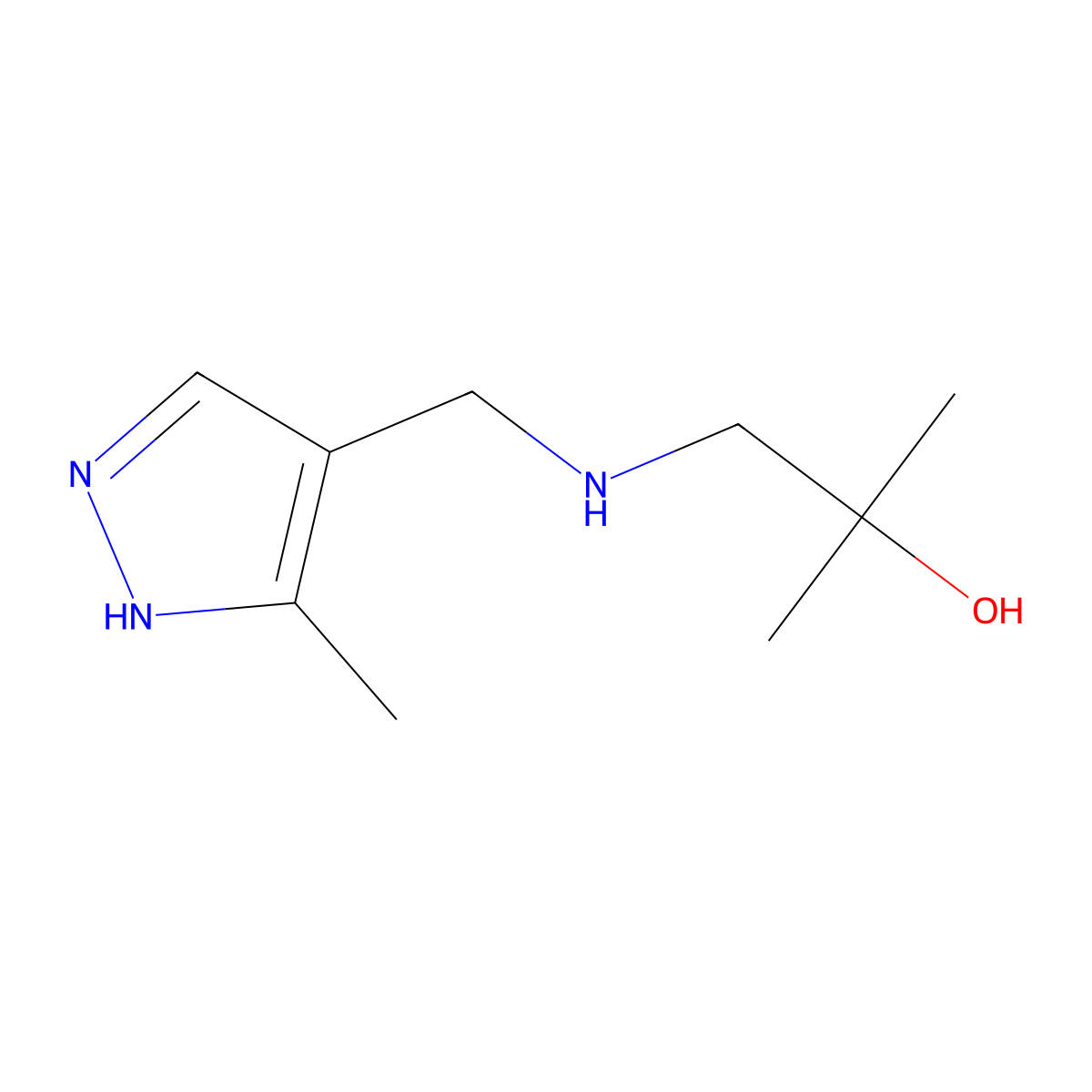 2-methyl-1-{[(3-methyl-1H-pyrazol-4-yl)methyl]amino}propan-2-ol molecular structure, CAS 1464813-87-3