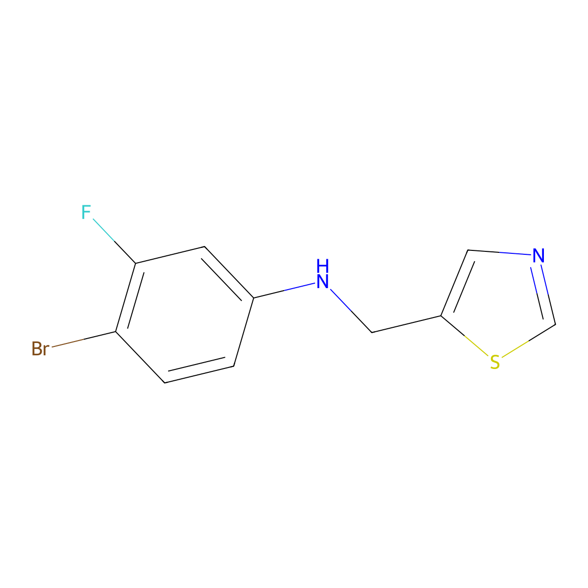 4-bromo-3-fluoro-N-[(1,3-thiazol-5-yl)methyl]aniline molecular structure, CAS 1464830-81-6