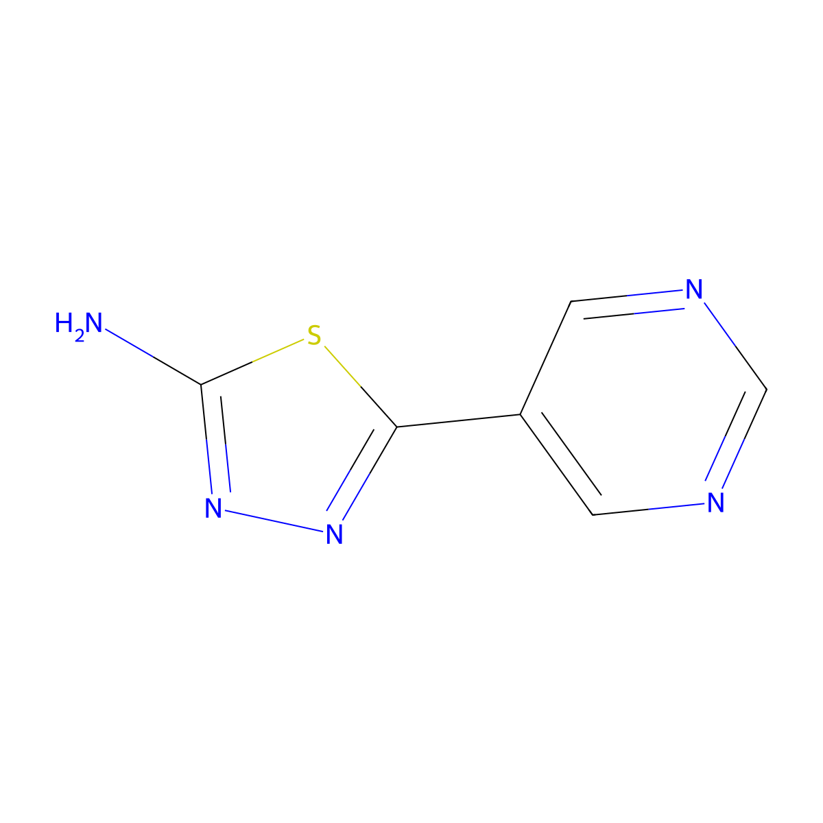 2-Amino-5-(5-pyrimidinyl)-1,3,4-thiadiazole molecular structure, CAS 1464855-27-3