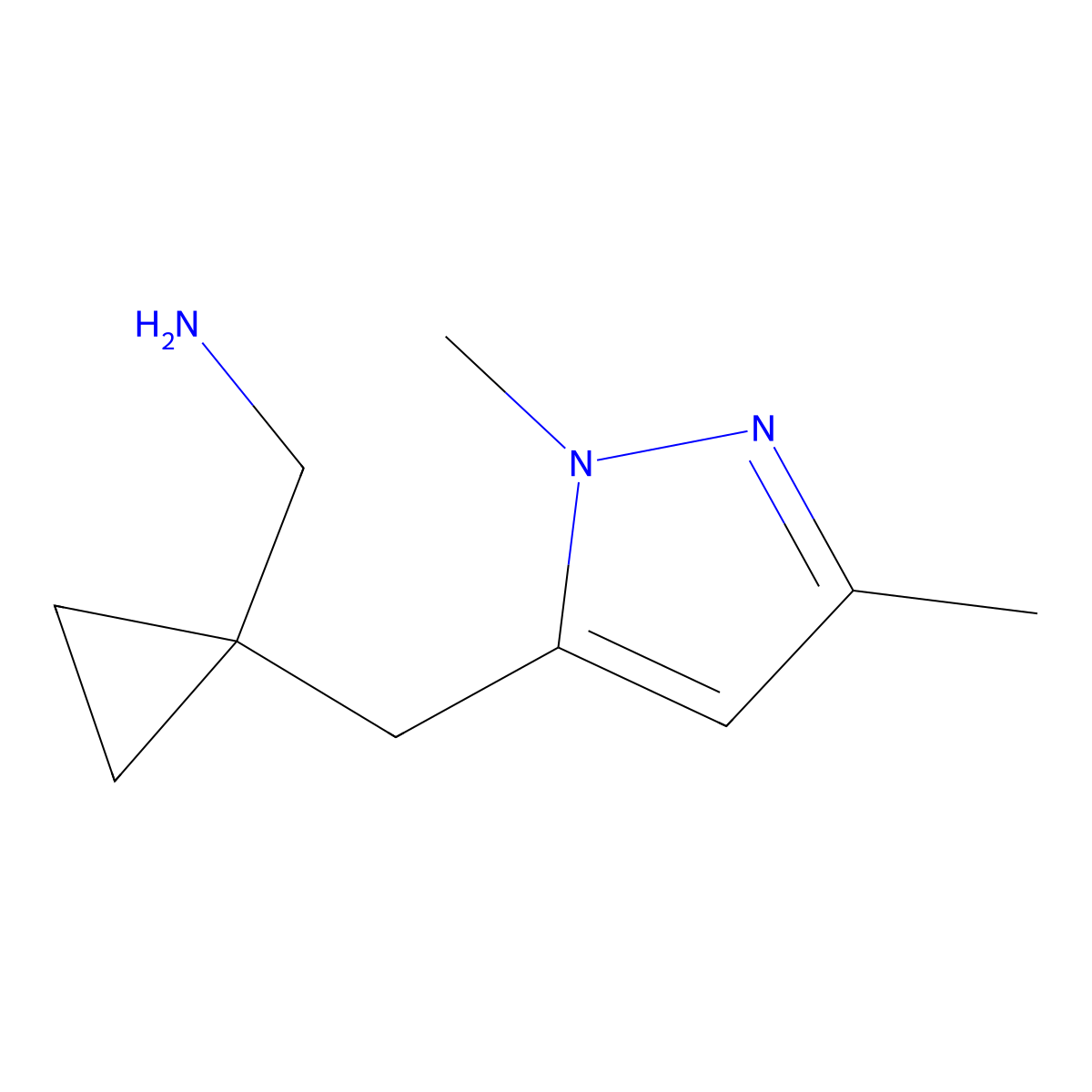 (1-((1,3-Dimethyl-1h-pyrazol-5-yl)methyl)cyclopropyl)methanamine molecular structure, CAS 1464907-82-1