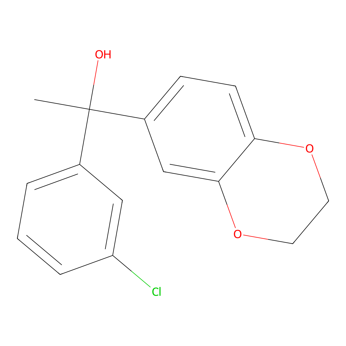 1,4-Benzodioxin-6-methanol, alpha-(3-chlorophenyl)-2,3-dihydro-alpha-methyl- molecular structure, CAS 1464926-21-3