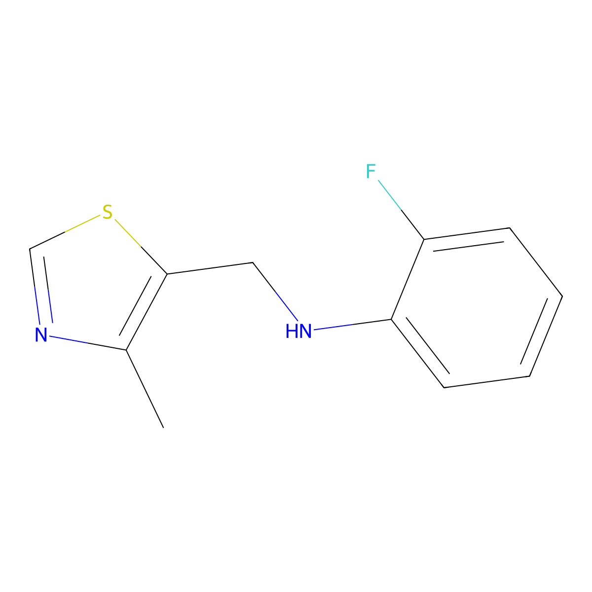 2-fluoro-N-[(4-methyl-1,3-thiazol-5-yl)methyl]aniline molecular structure, CAS 1464955-42-7