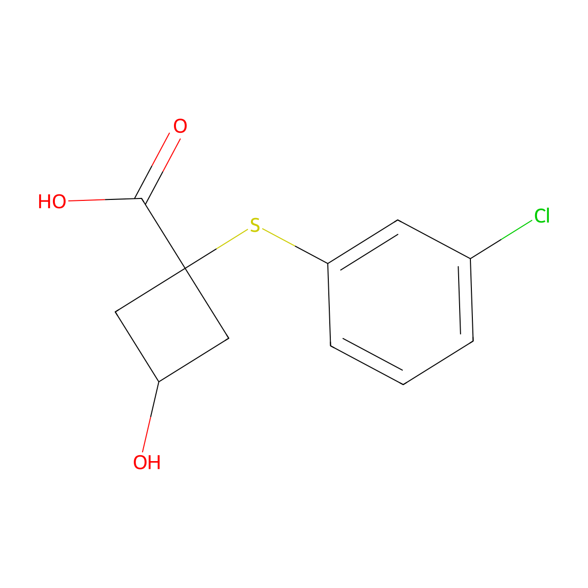 1-((3-Chlorophenyl)thio)-3-hydroxycyclobutane-1-carboxylic acid molecular structure, CAS 1464985-98-5