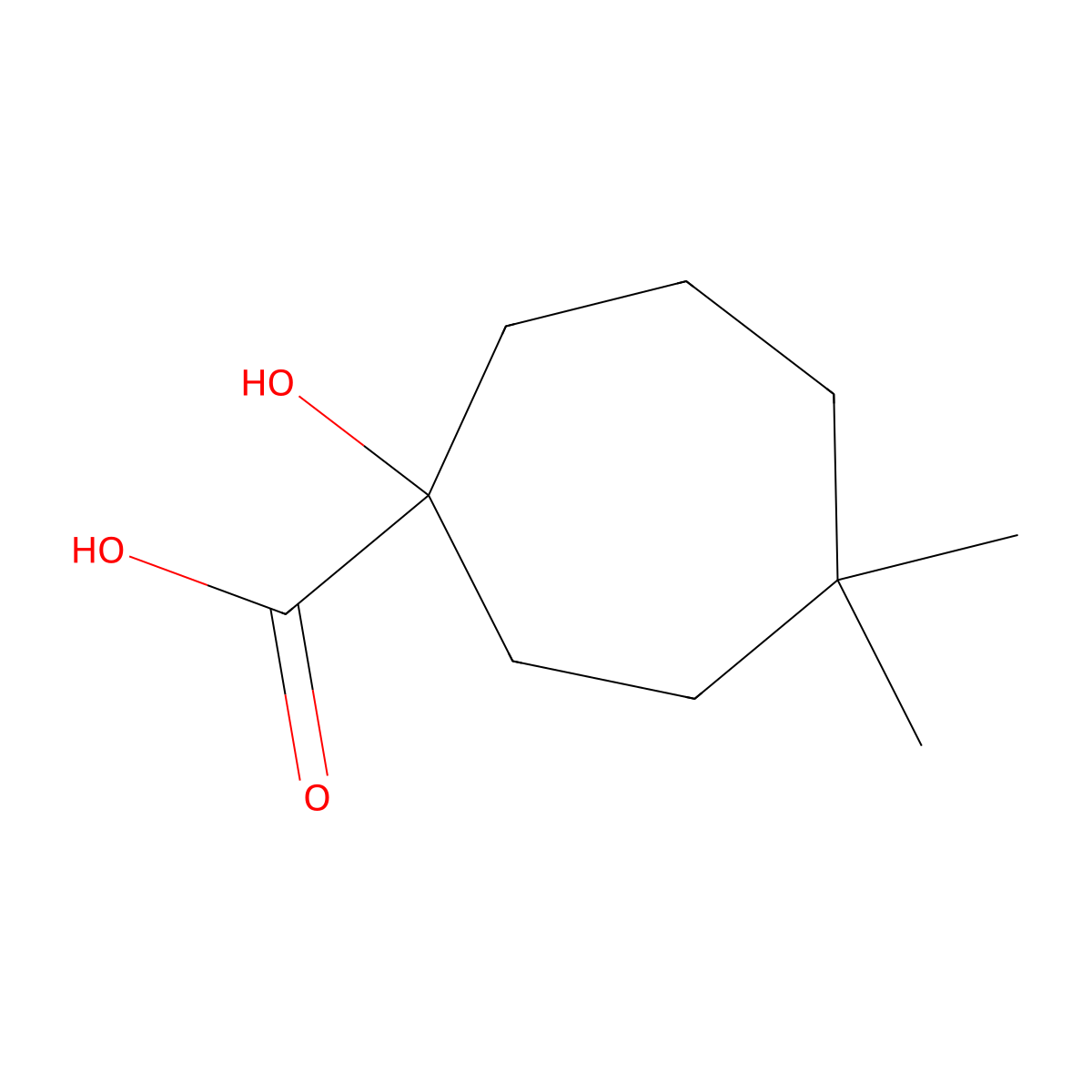 1-Hydroxy-4,4-dimethylcycloheptane-1-carboxylic acid molecular structure, CAS 1465013-13-1
