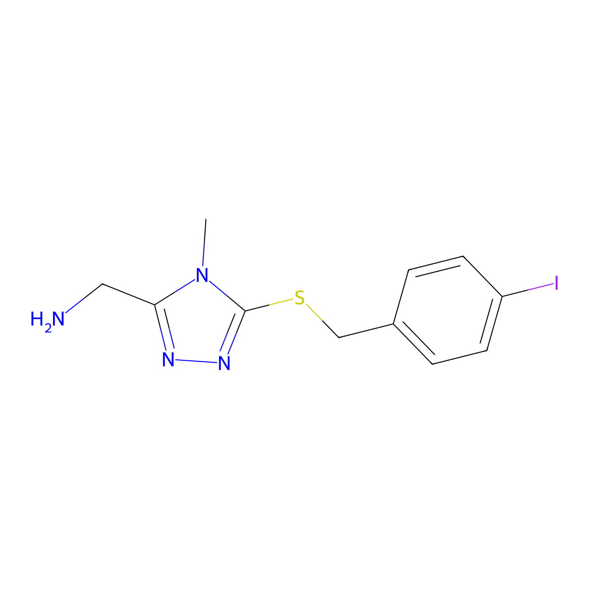 (5-((4-Iodobenzyl)thio)-4-methyl-4h-1,2,4-triazol-3-yl)methanamine molecular structure, CAS 1465053-68-2