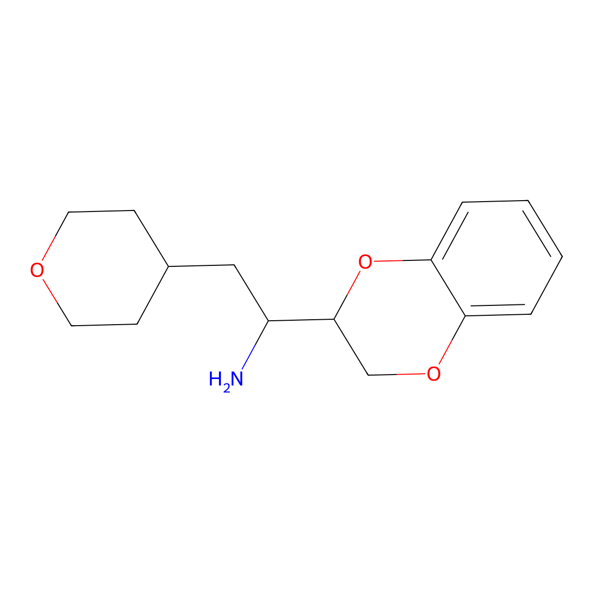 1-(2,3-Dihydro-1,4-benzodioxin-2-yl)-2-(oxan-4-yl)ethan-1-amine molecular structure, CAS 1465122-18-2
