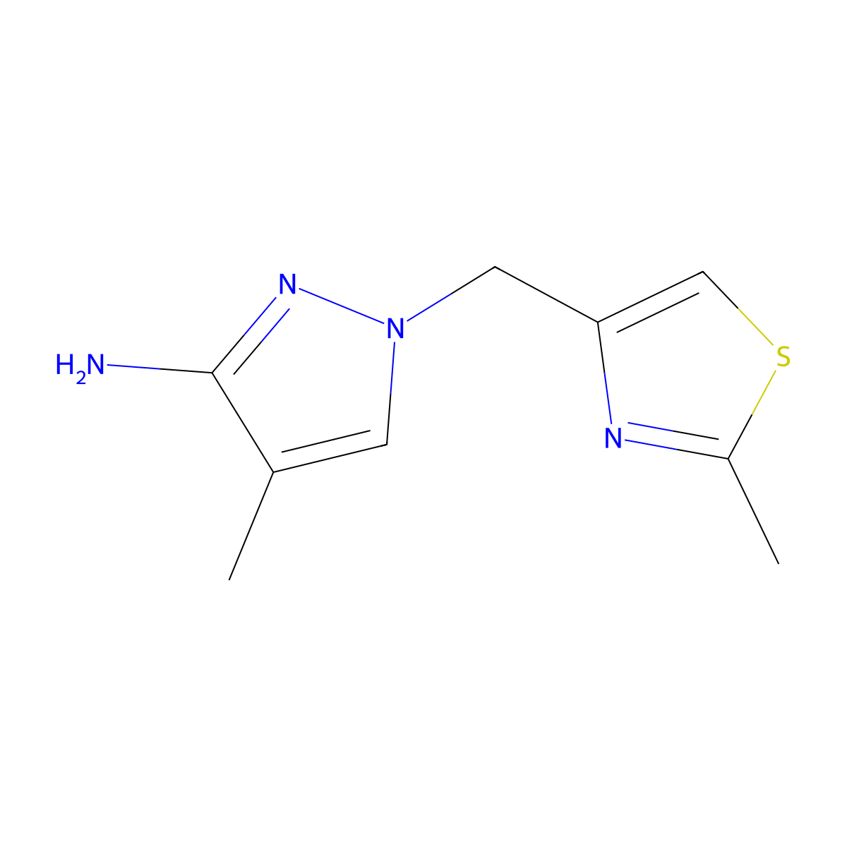 4-methyl-1-[(2-methyl-1,3-thiazol-4-yl)methyl]-1H-pyrazol-3-amine molecular structure, CAS 1465123-77-6