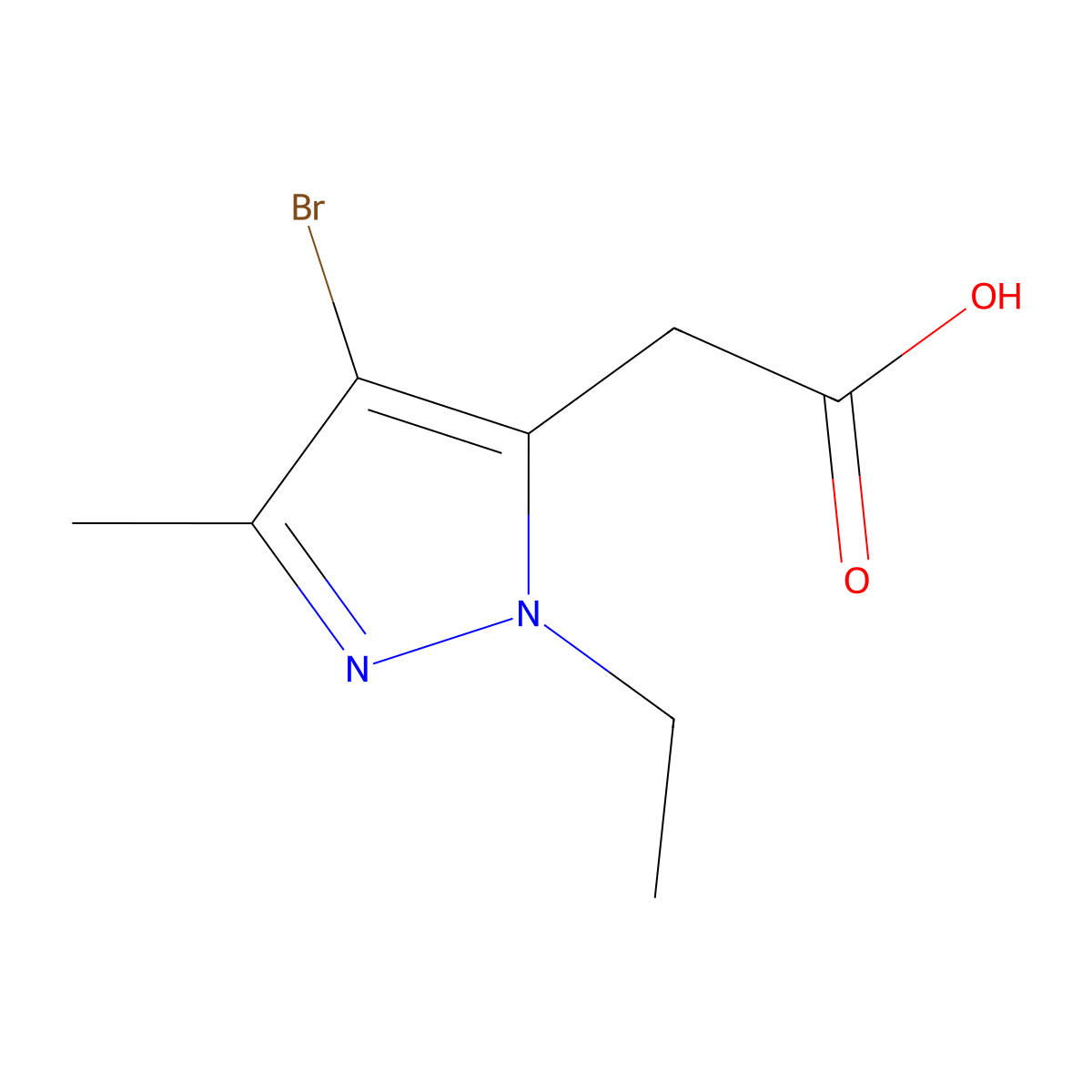 2-(4-bromo-1-ethyl-3-methyl-1H-pyrazol-5-yl)acetic acid molecular structure, CAS 1465228-74-3