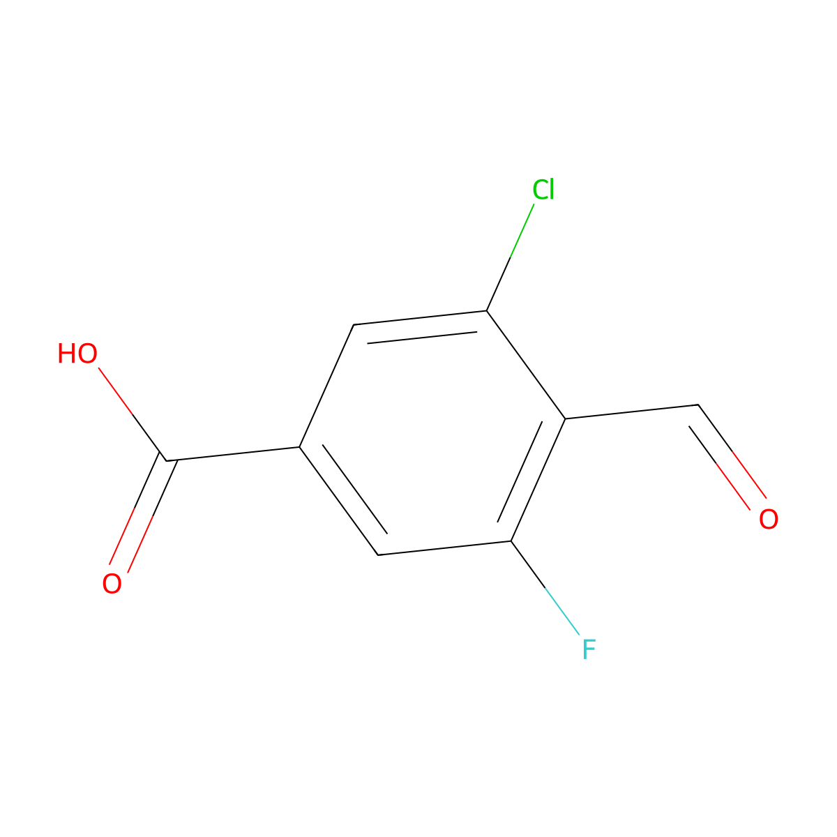 3-Chloro-5-fluoro-4-formylbenzoic acid molecular structure, CAS 1465327-37-0