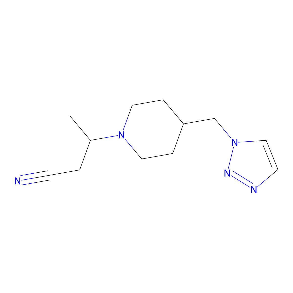 3-{4-[(1H-1,2,3-triazol-1-yl)methyl]piperidin-1-yl}butanenitrile molecular structure, CAS 1465382-05-1
