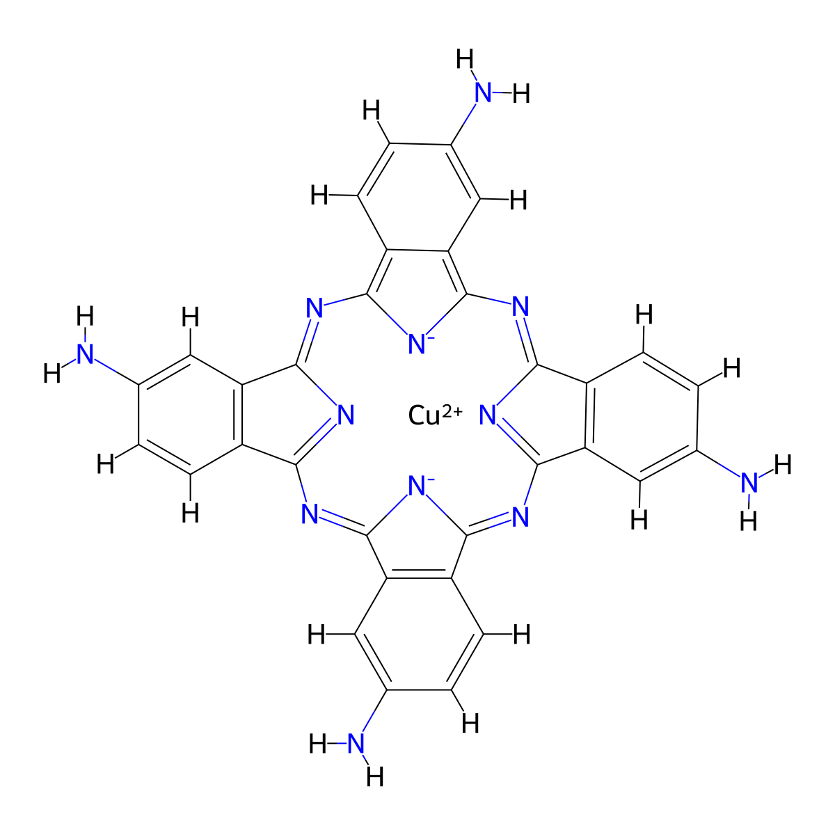 Copper, (29H,31H-phthalocyanine-2,9,16,23-tetraminato(2-)-kappaN29,kappaN30,kappaN31,kappaN32)-, (SP-4-1)- molecular structure, CAS 14654-63-8