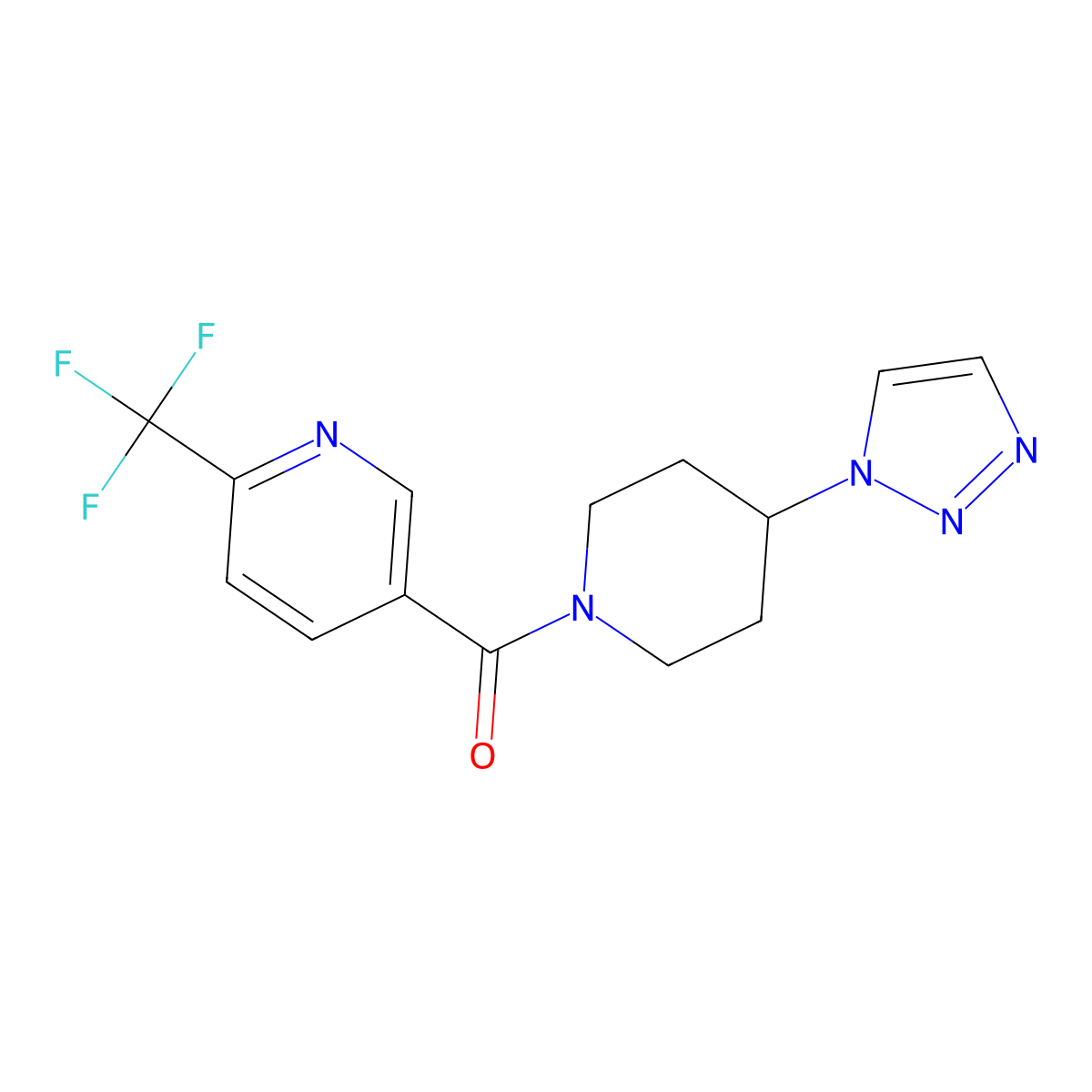 (4-(1H-1,2,3-triazol-1-yl)piperidin-1-yl)(6-(trifluoromethyl)pyridin-3-yl)methanone molecular structure, CAS 1465404-69-6