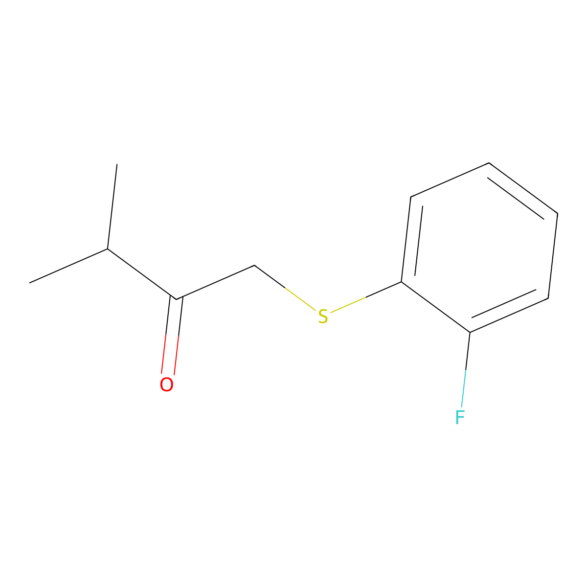 1-((2-Fluorophenyl)thio)-3-methylbutan-2-one molecular structure, CAS 1465425-69-7