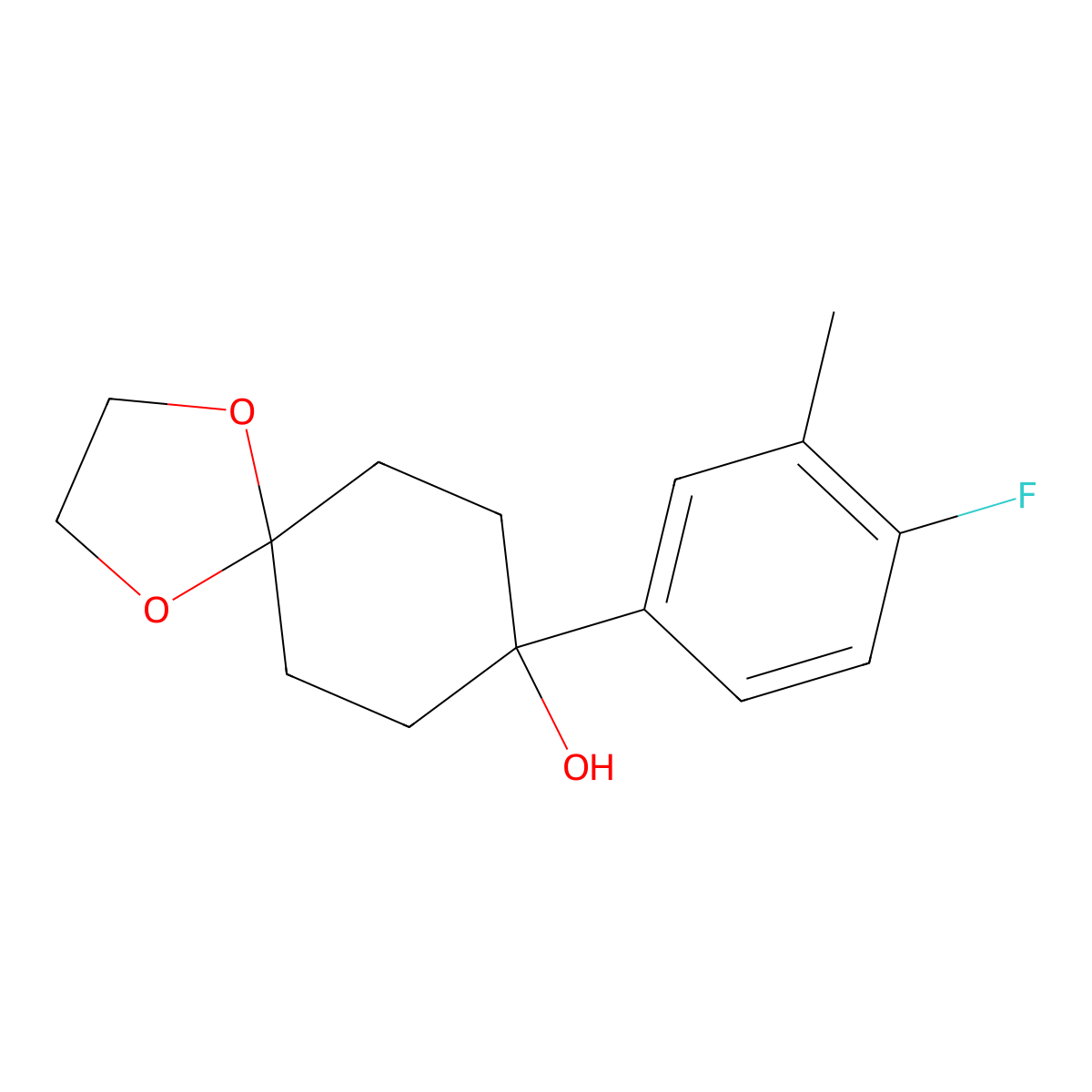 8-(4-Fluoro-3-methylphenyl)-1,4-dioxaspiro[4.5]decan-8-ol molecular structure, CAS 1465621-26-4