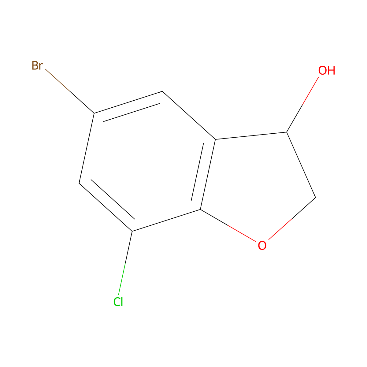 5-Bromo-7-chloro-2,3-dihydro-1-benzofuran-3-ol molecular structure, CAS 1465873-61-3