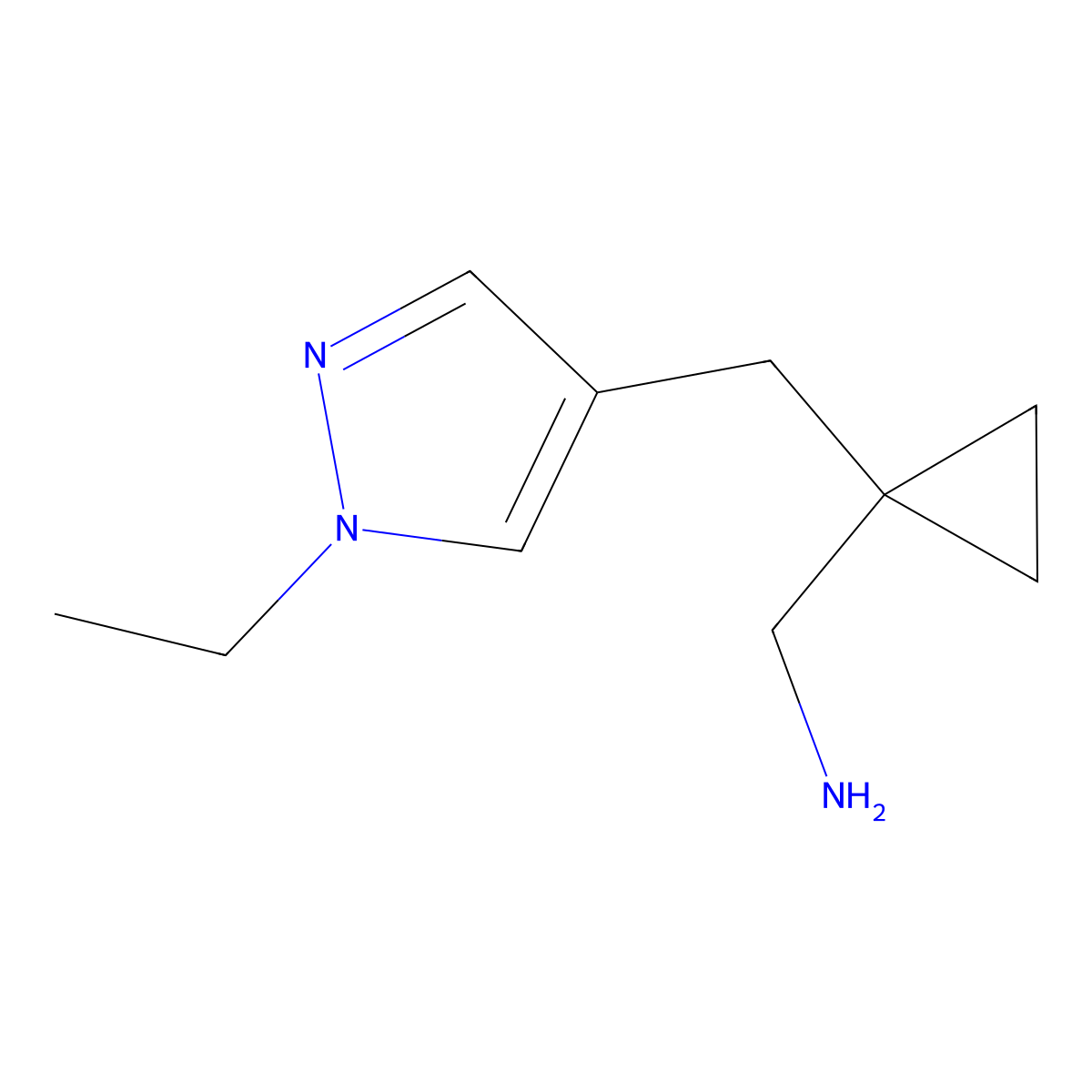 (1-((1-Ethyl-1h-pyrazol-4-yl)methyl)cyclopropyl)methanamine molecular structure, CAS 1466040-93-6