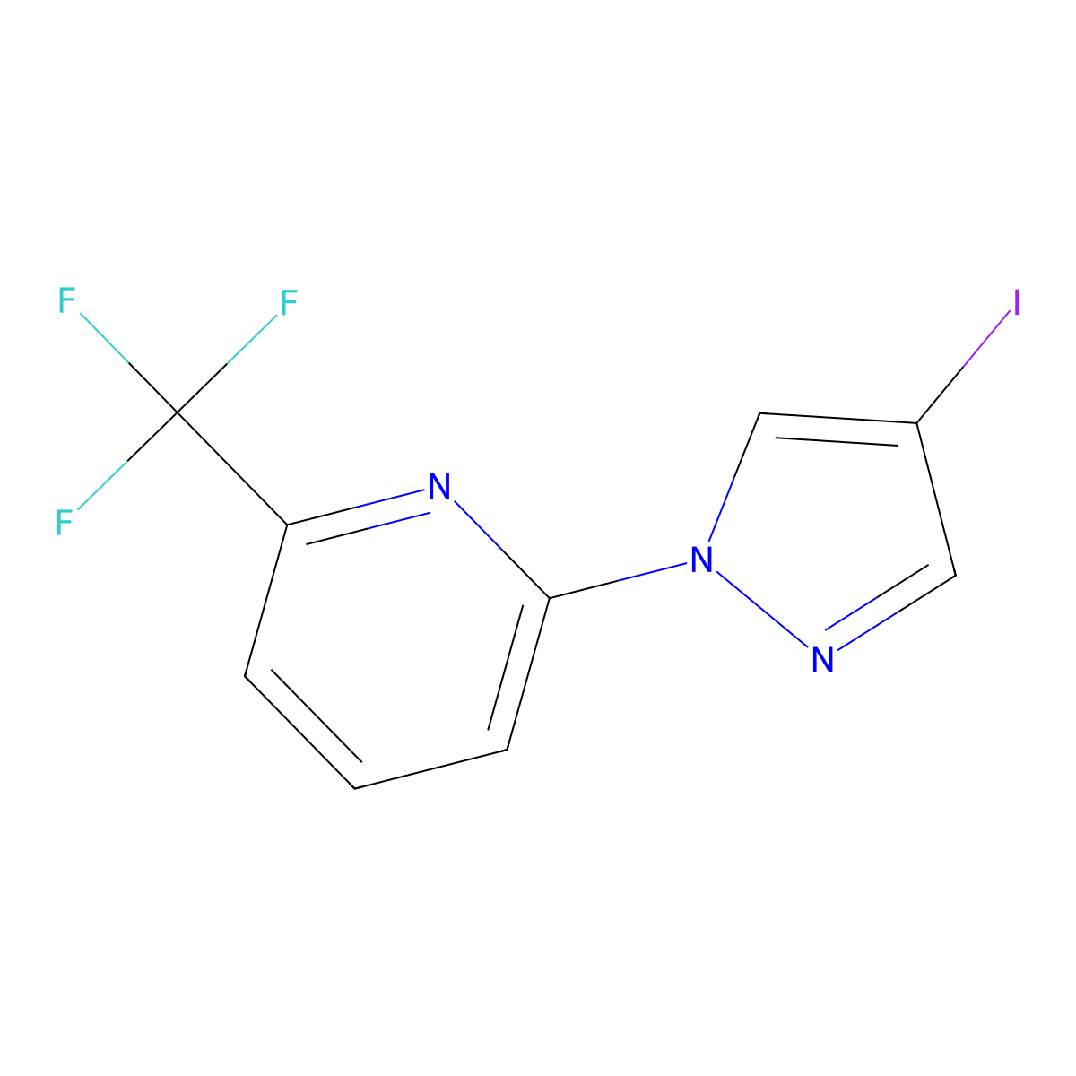 2-(4-iodo-1H-pyrazol-1-yl)-6-(trifluoromethyl)pyridine molecular structure, CAS 1466058-19-4